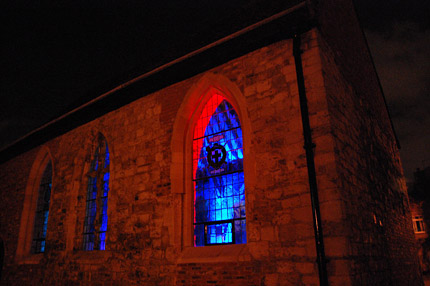 Church lit up from inside