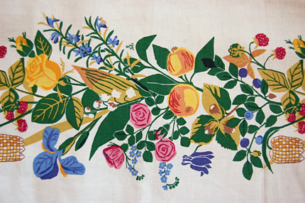Fabric with fruit and flower print from Sweden